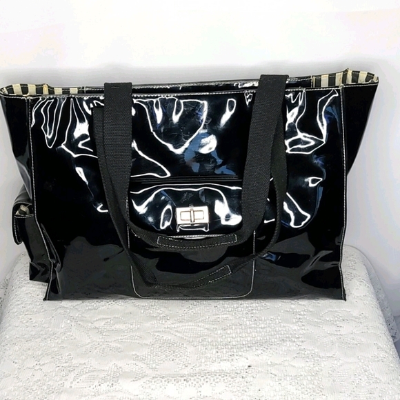 Sondra Roberts Handbags - Sondra Robert's black glossy large tote bag
